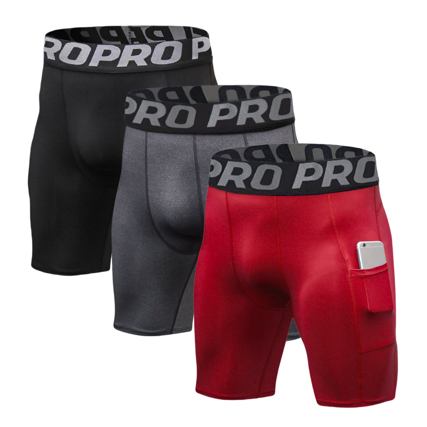 3 Pack Men Compression Shorts with Pocket Athletic Running Workout Underwear