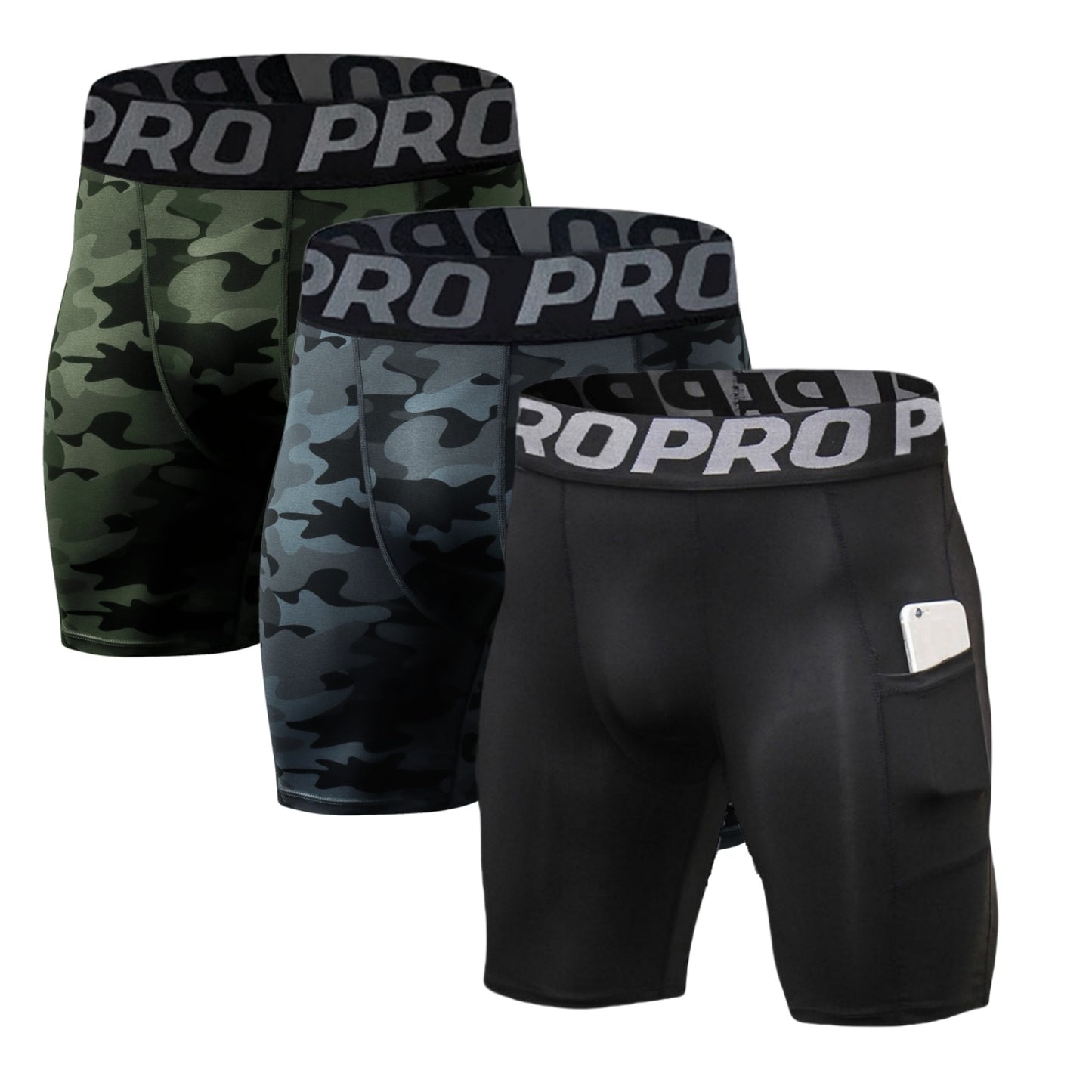 3 Pack Men Compression Shorts with Pocket Athletic Running Workout Underwear