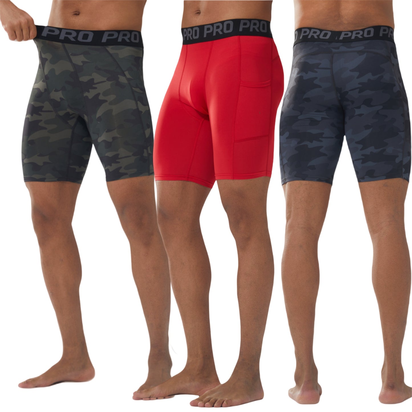 3 Pack Men Compression Shorts with Pocket Athletic Running Workout Underwear