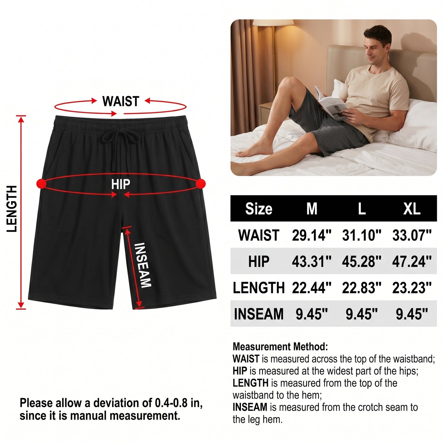LANBAOSI Men's 2 Pack Pajama Shorts Jersey Knit Lightweight Sleep Lounge with Pockets