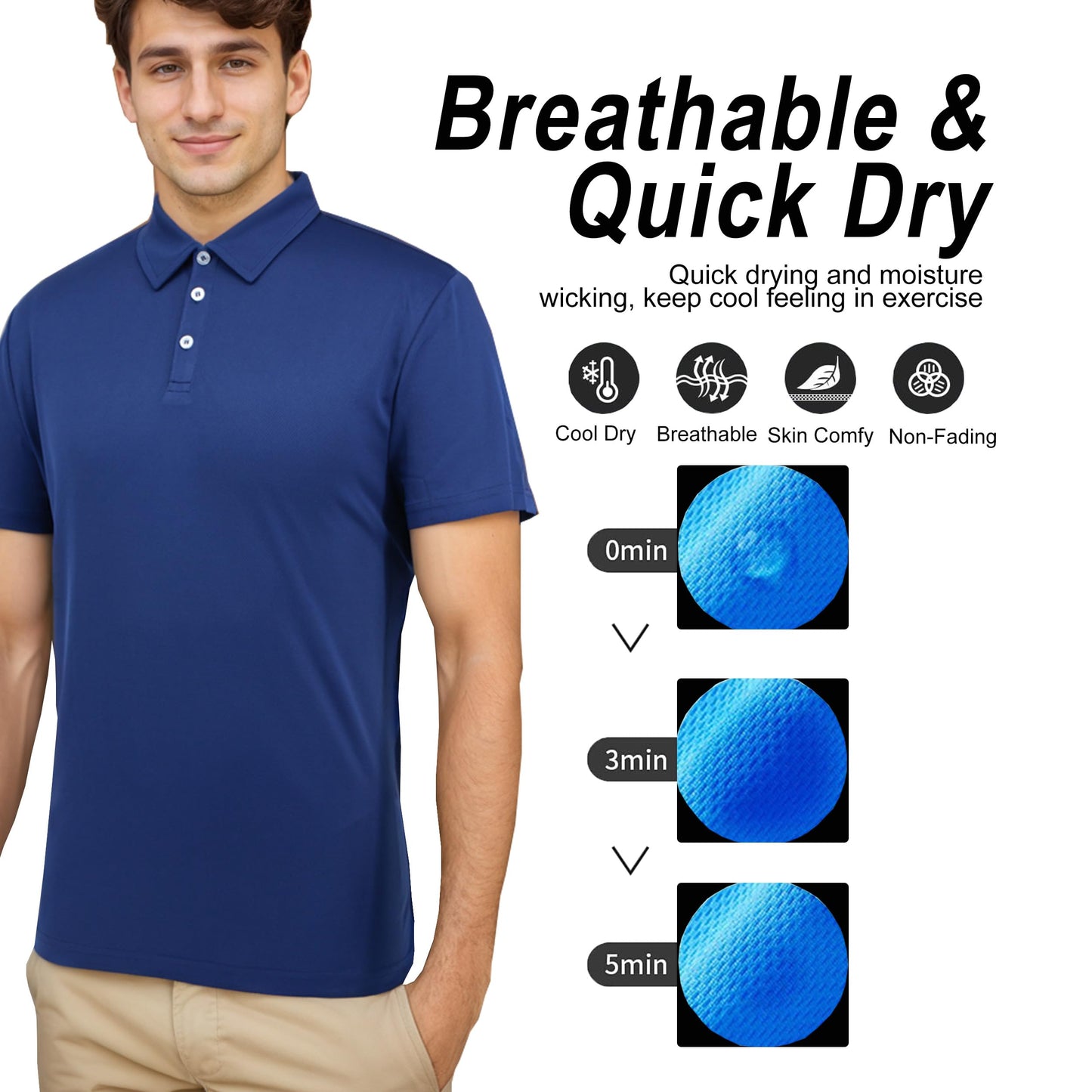 LANBAOSI 3 Pack Mens Polo-Shirts Short Sleeve Slim Fit Shirts Quick Dry Golf Casual Workout Shirts