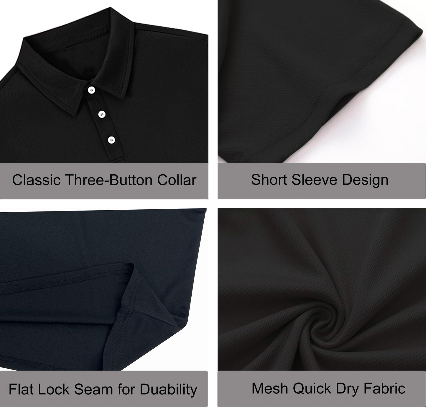 LANBAOSI 3 Pack Mens Polo-Shirts Short Sleeve Slim Fit Shirts Quick Dry Golf Casual Workout Shirts