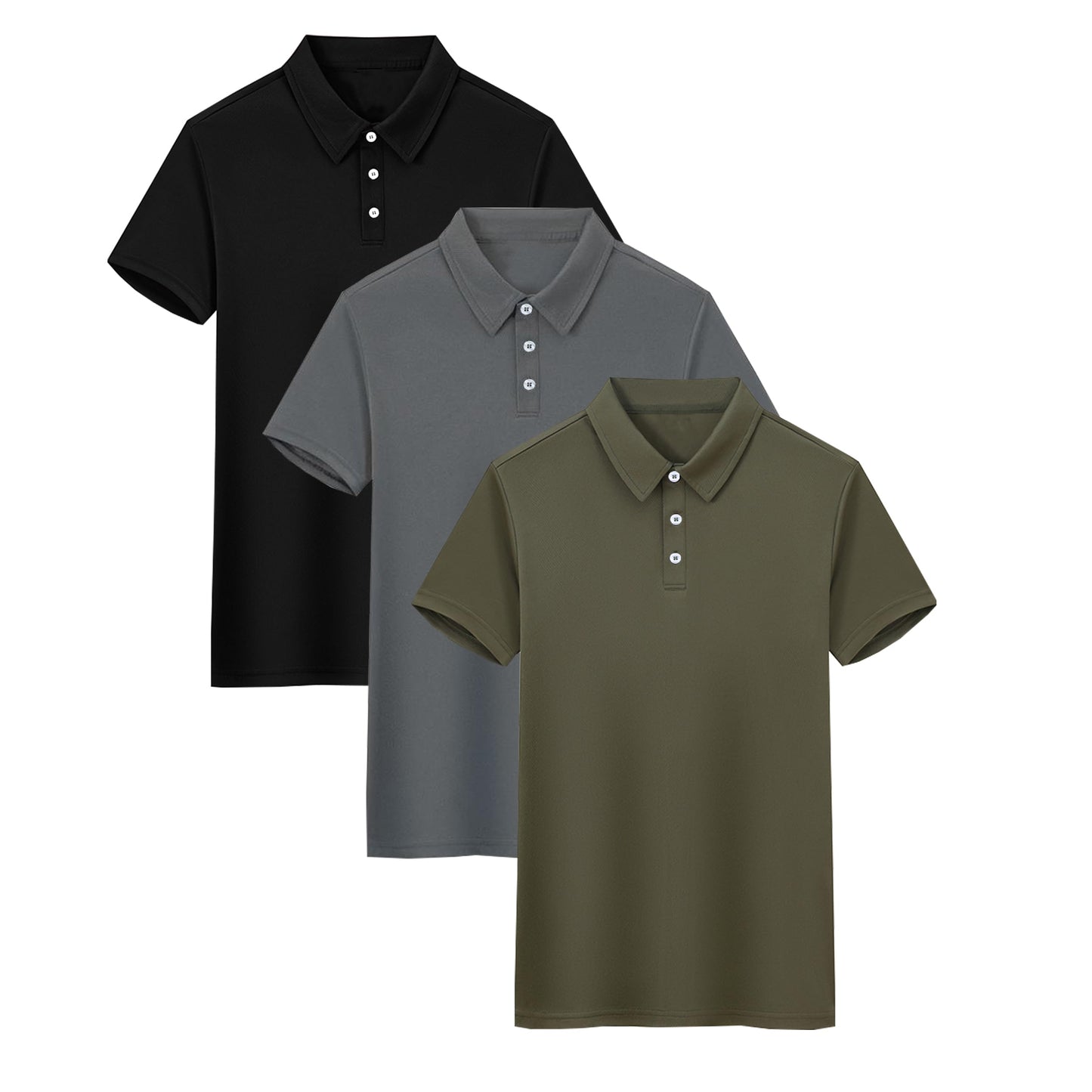 LANBAOSI 3 Pack Mens Polo-Shirts Short Sleeve Slim Fit Shirts Quick Dry Golf Casual Workout Shirts