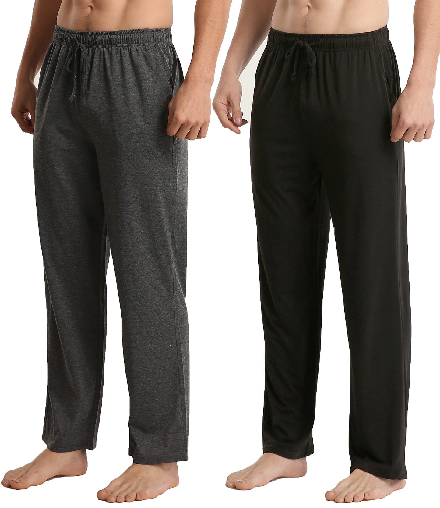 LANBAOSI Men's 2 Pack Pajama Pants with Pockets, Jersey Knit Lightweight Sleep Bottoms