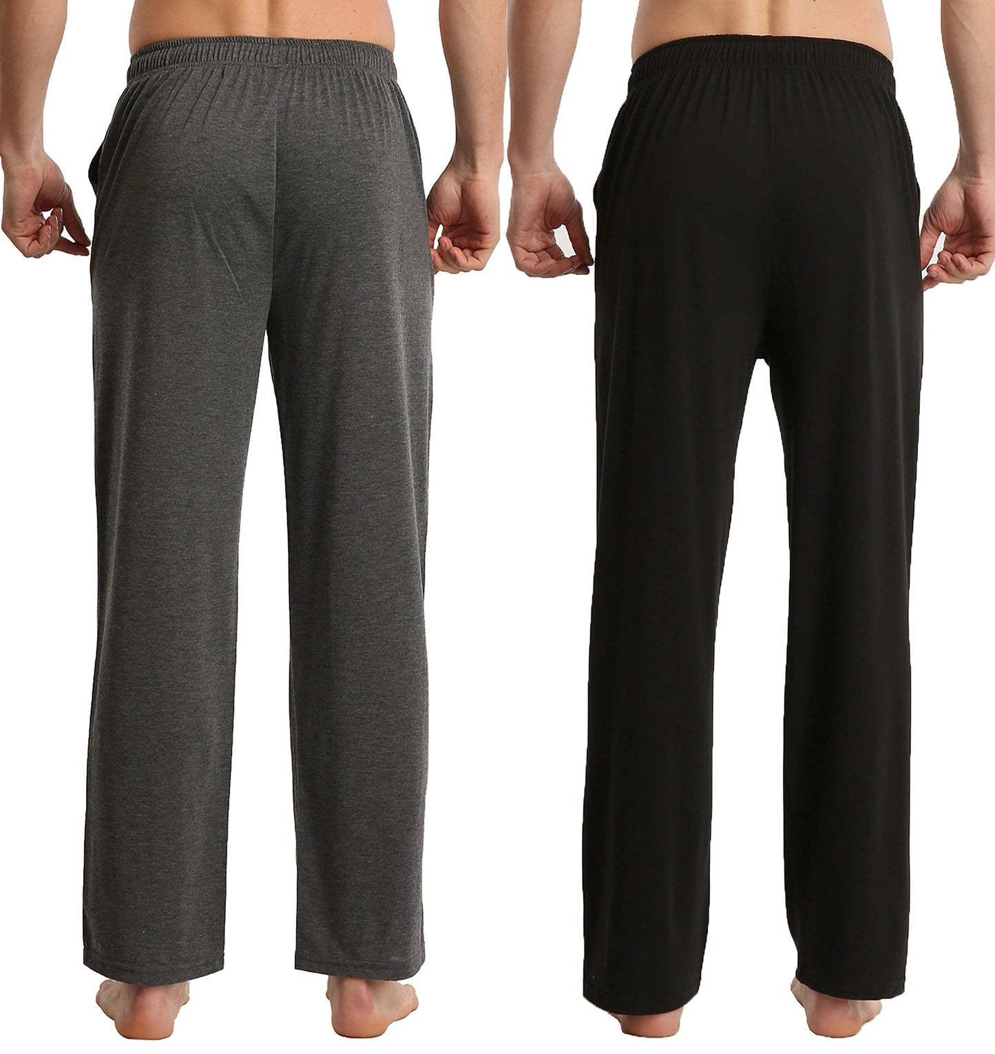 LANBAOSI Men's 2 Pack Pajama Pants with Pockets, Jersey Knit Lightweight Sleep Bottoms