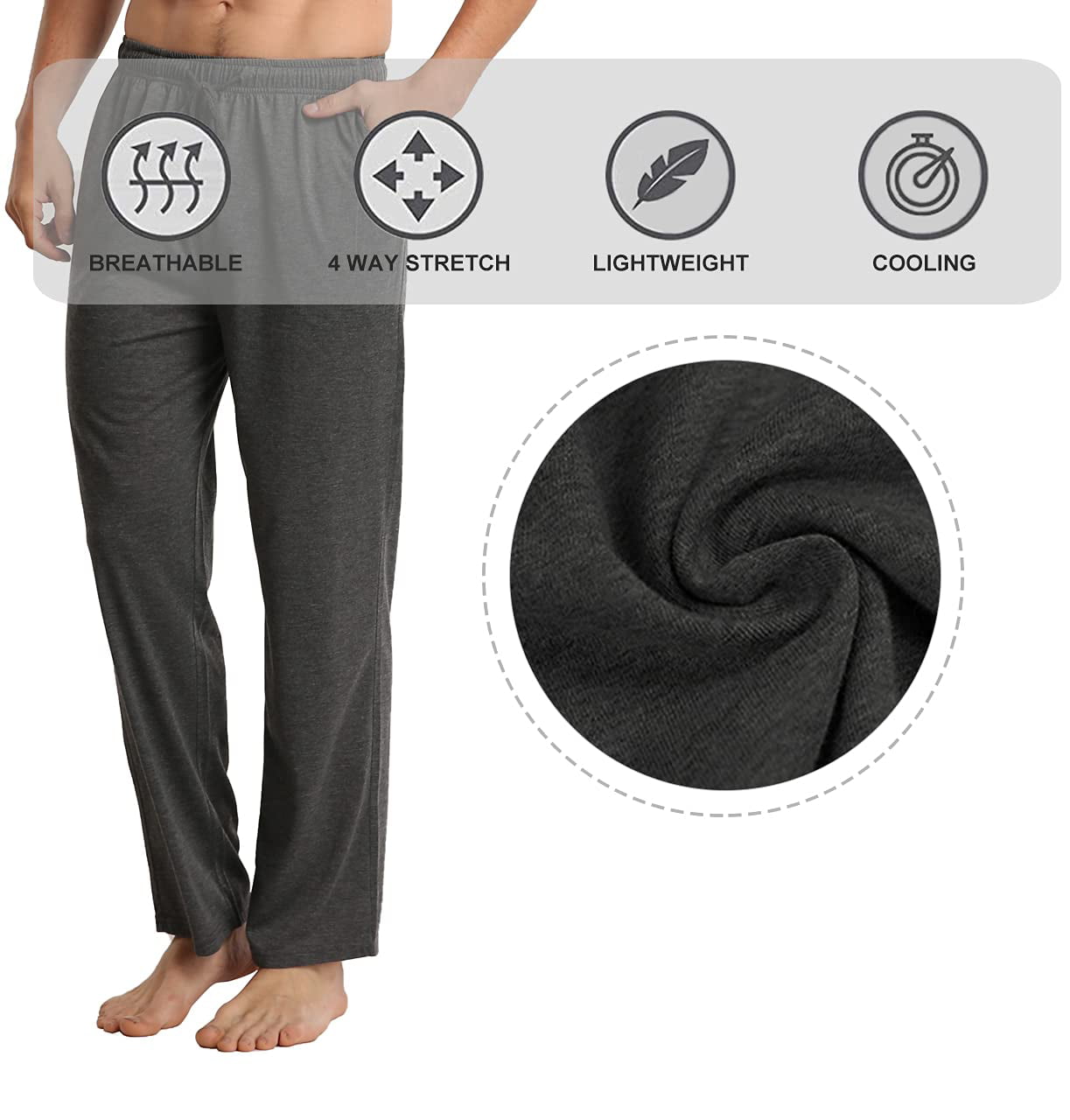 LANBAOSI Men's 2 Pack Pajama Pants with Pockets, Jersey Knit Lightweight Sleep Bottoms