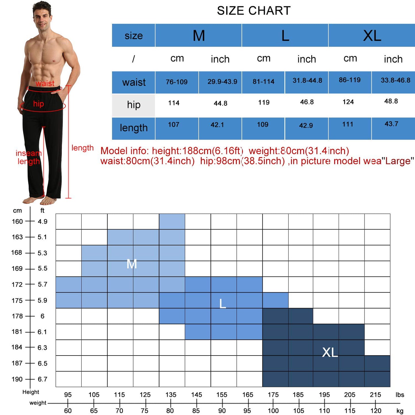 LANBAOSI Men's 2 Pack Pajama Pants with Pockets, Jersey Knit Lightweight Sleep Bottoms