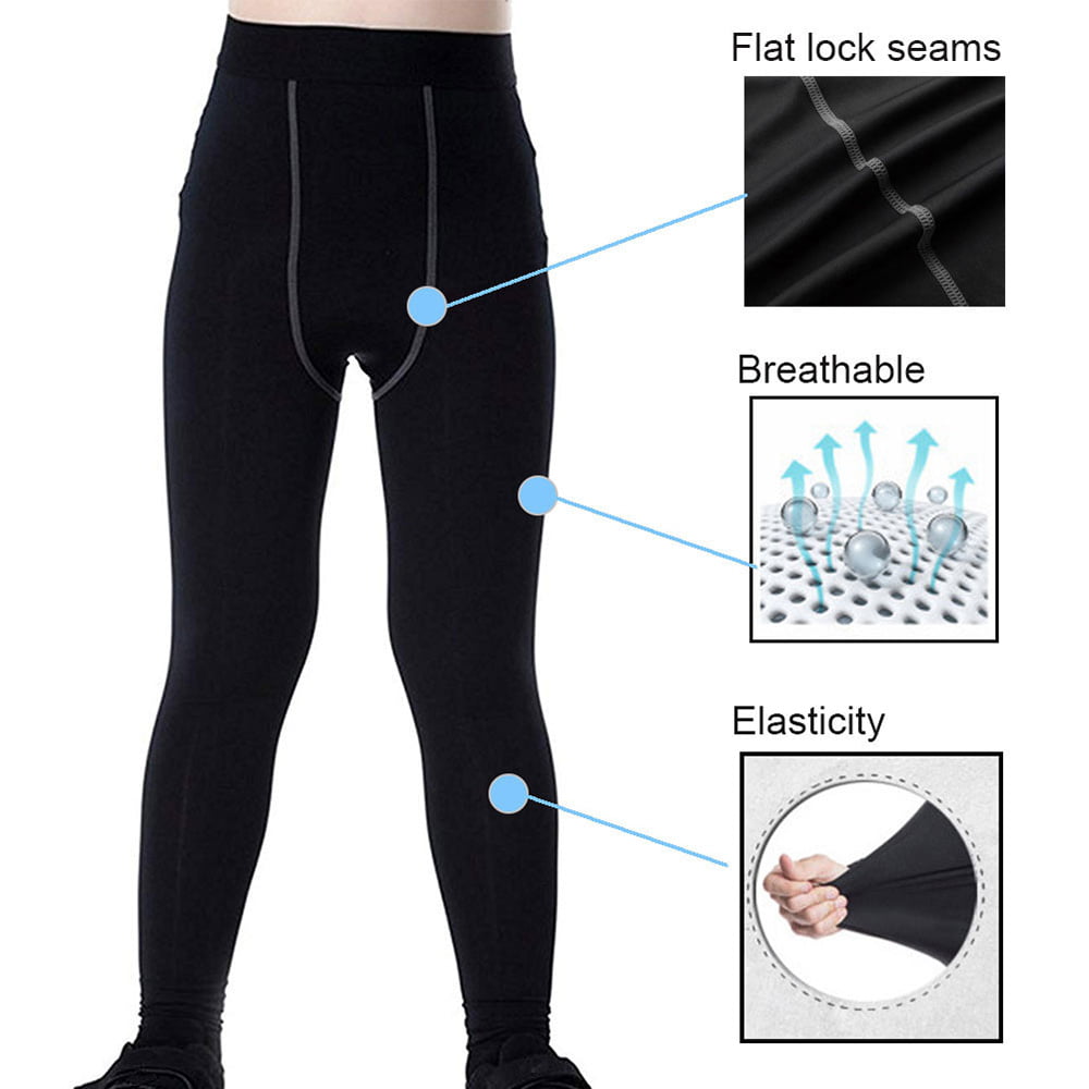 2 Pack Youth Boys Compression Leggings Athletic Workout Running Tights