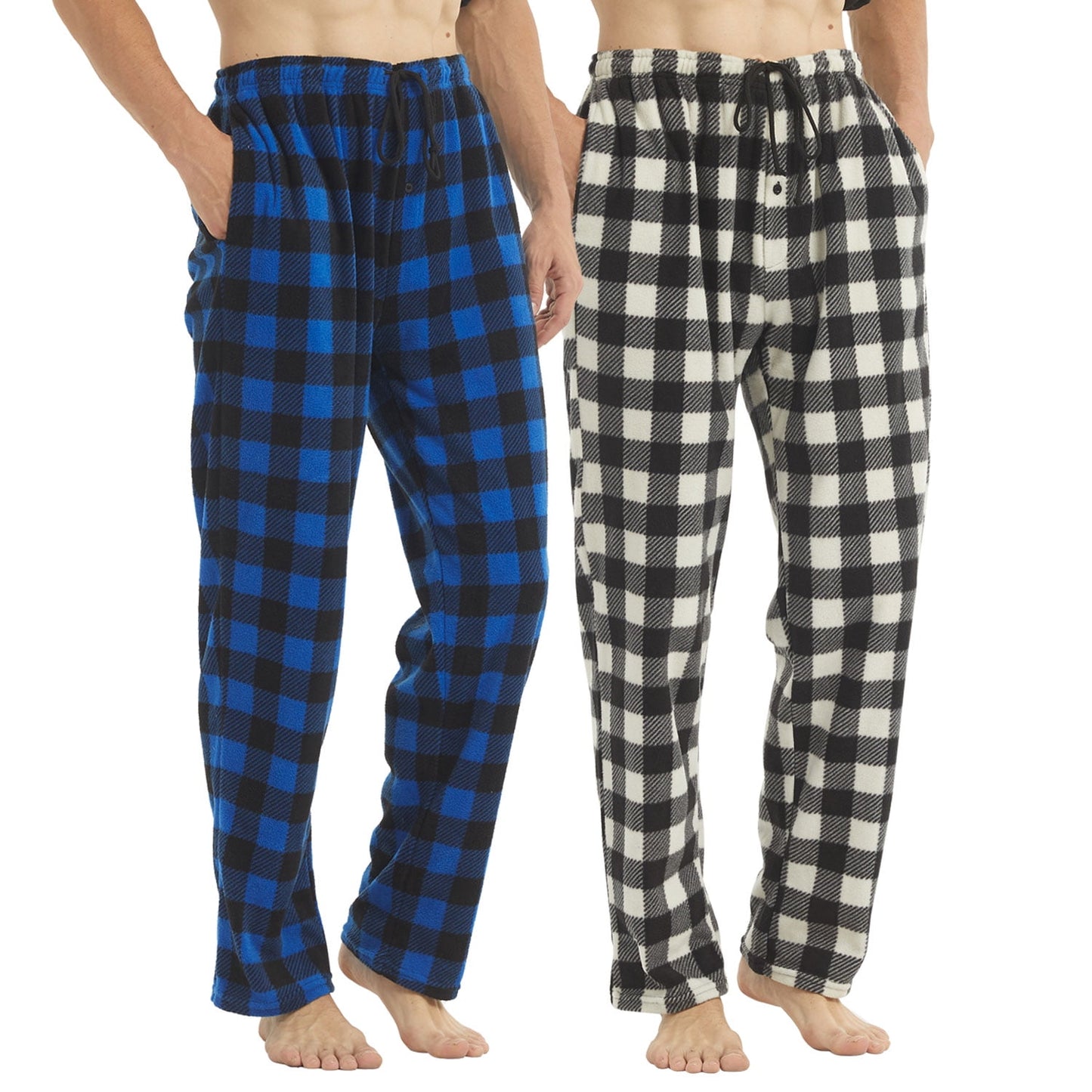 LANBAOSI 2 Pack Mens Pajama Pants Set Bottoms Fleece Lounge Sleepwear Lightweight Plaid pj Pants with Pockets Microfleece