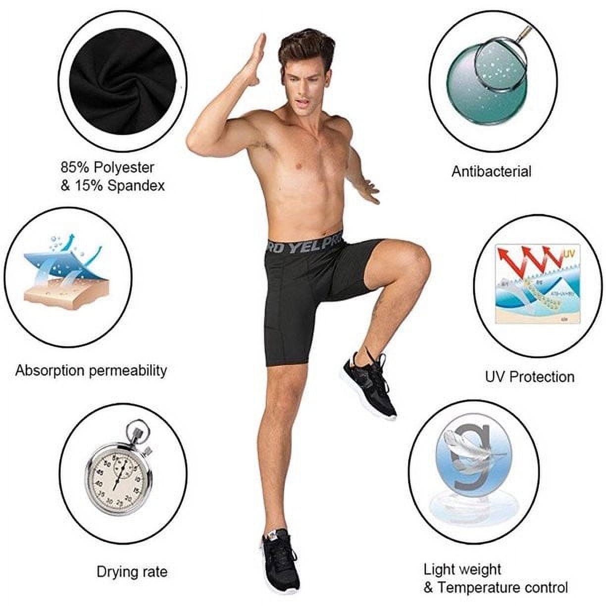 5 Pack Compression Shorts Men with Pocket, Spandex Running Shorts Sport Athletic Workout Performance Underwear