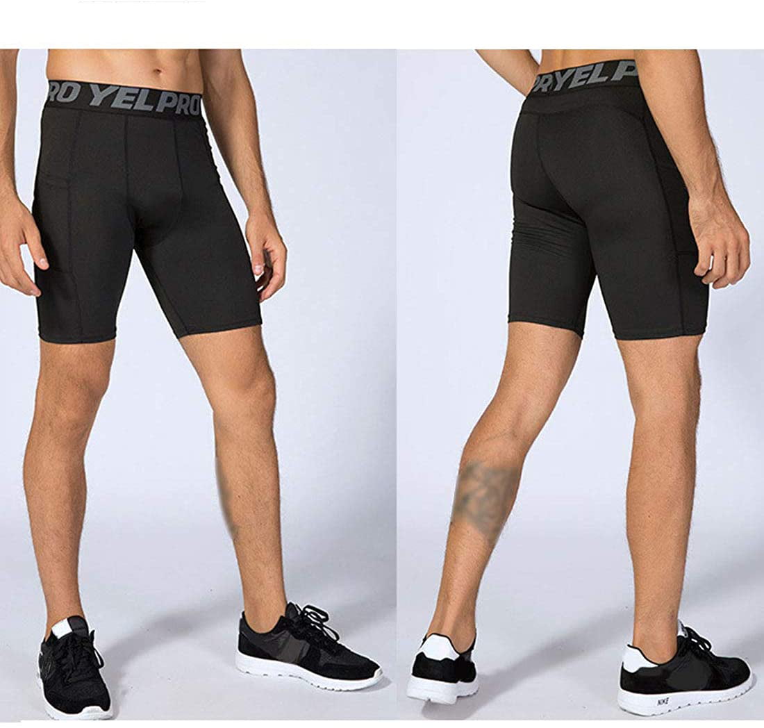 5 Pack Compression Shorts Men with Pocket, Spandex Running Shorts Sport Athletic Workout Performance Underwear