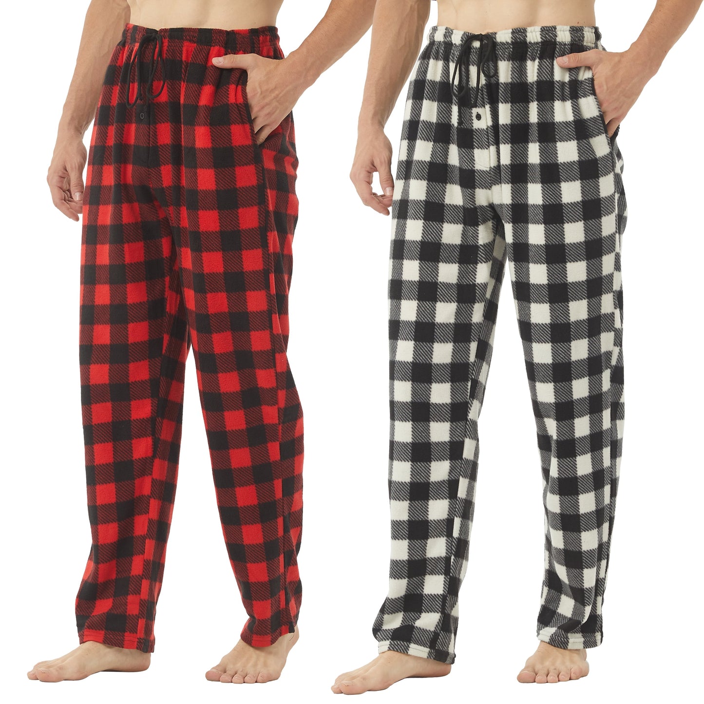 LANBAOSI 2 Pack Mens Pajama Pants Set Bottoms Fleece Lounge Sleepwear Lightweight Plaid pj Pants with Pockets Microfleece