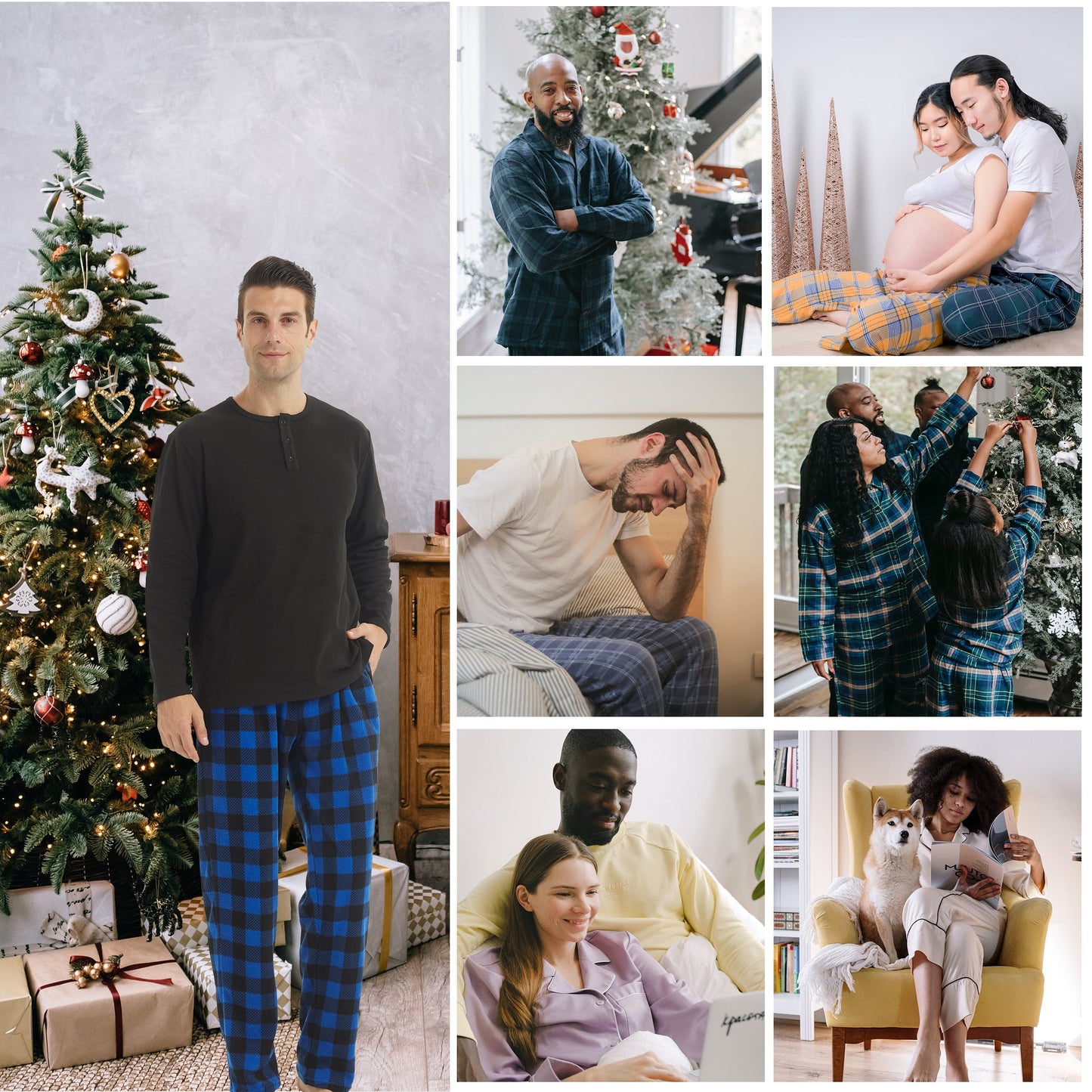 LANBAOSI 2 Pack Mens Pajama Pants Set Bottoms Fleece Lounge Sleepwear Lightweight Plaid pj Pants with Pockets Microfleece