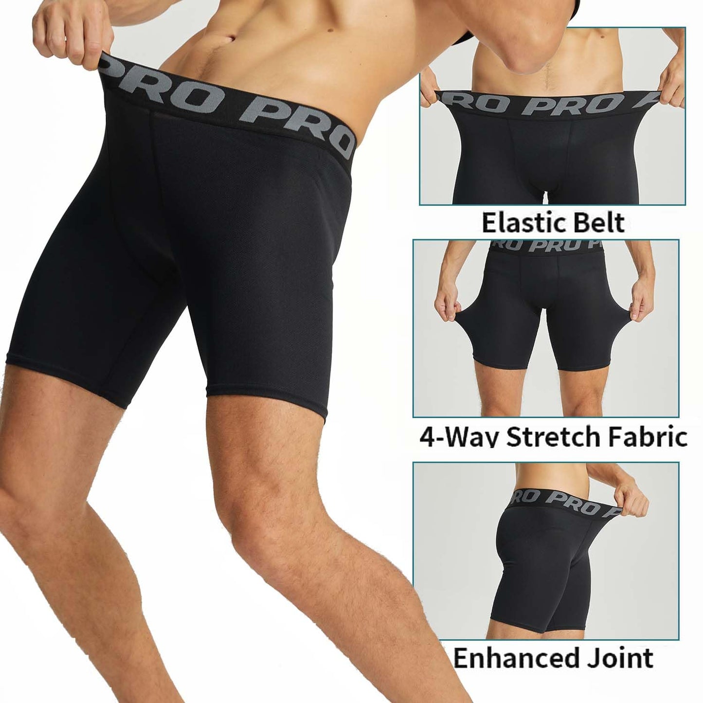 LANBAOSI 3 Pack Mens Performance Compression Shorts Spandex Running Underwear for Men Athletic Shorts Biking Running