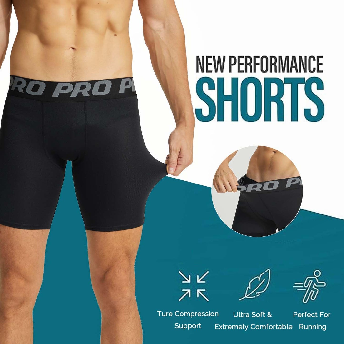 LANBAOSI 3 Pack Mens Performance Compression Shorts Spandex Running Underwear for Men Athletic Shorts Biking Running
