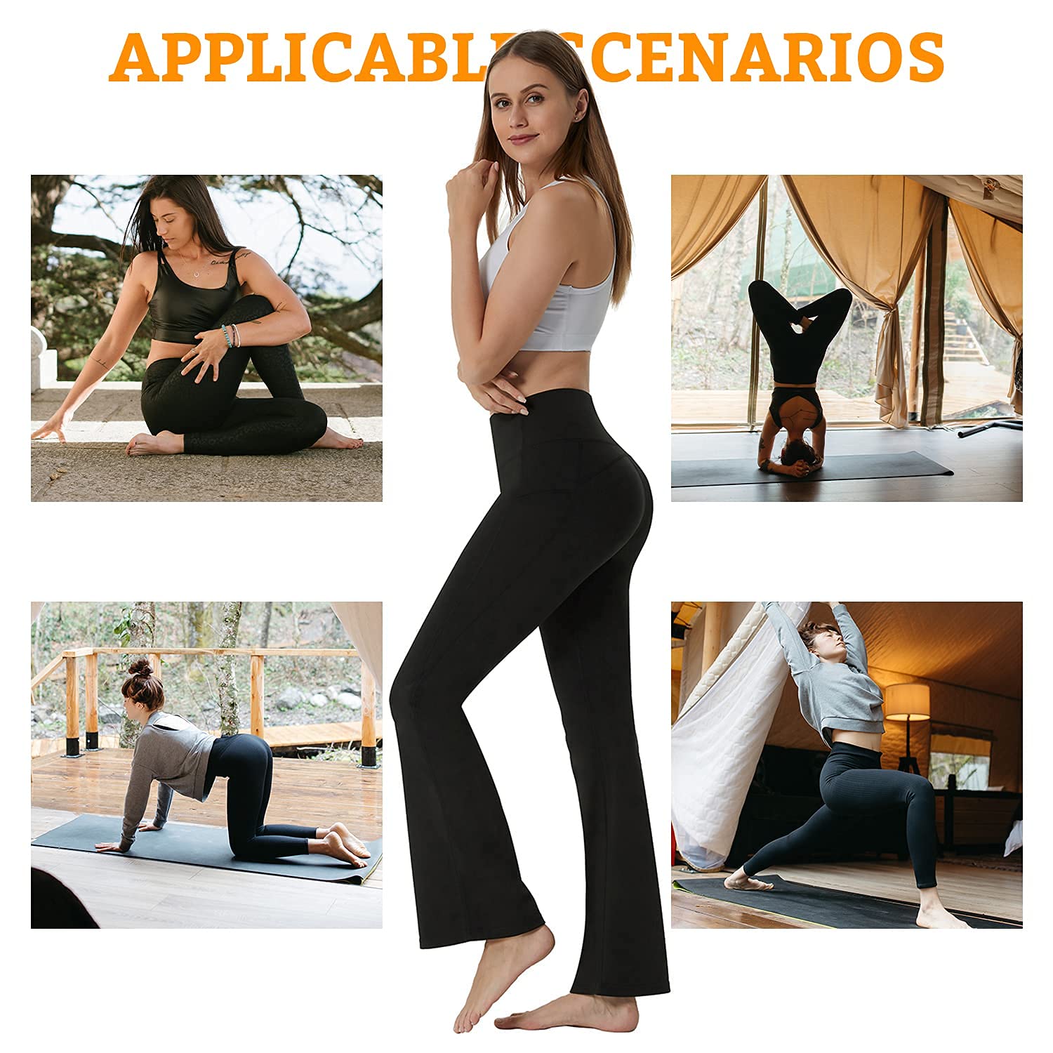 2 Pack Bootcut Yoga Pants for Women High Waisted Bootleg Work Bottoms Female Workout Pant LANBAOSI