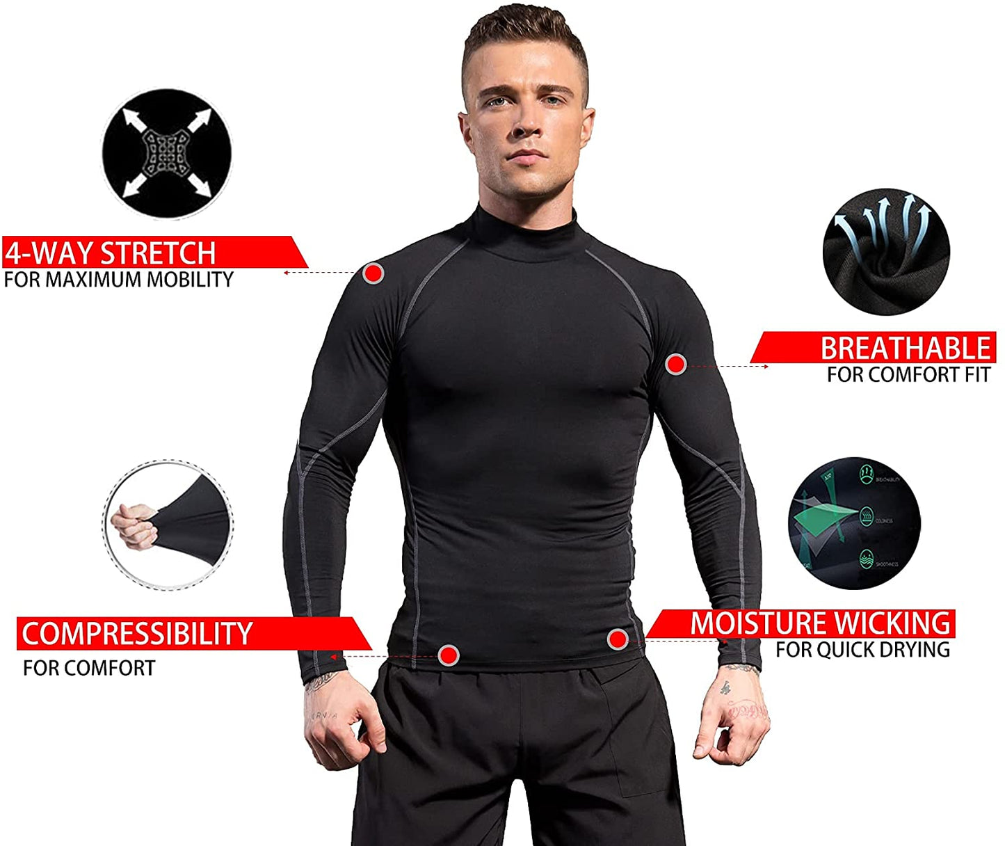2 Pack Men Thermal Turtle Mock Neck Shirts Male Compression Long Sleeve Tops LANBAOSI
