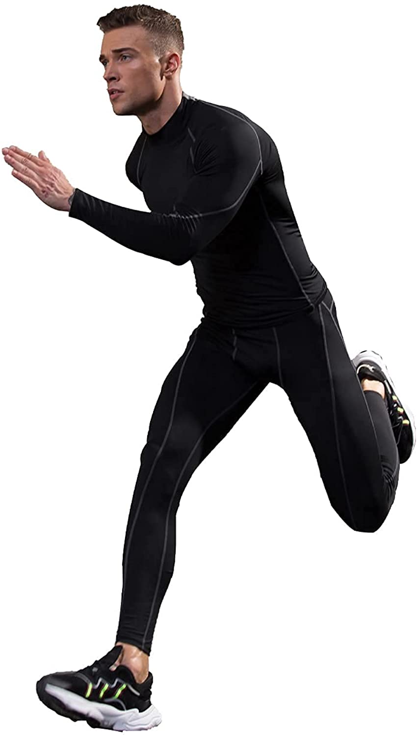2 Pack Men Thermal Turtle Mock Neck Shirts Male Compression Long Sleeve Tops LANBAOSI