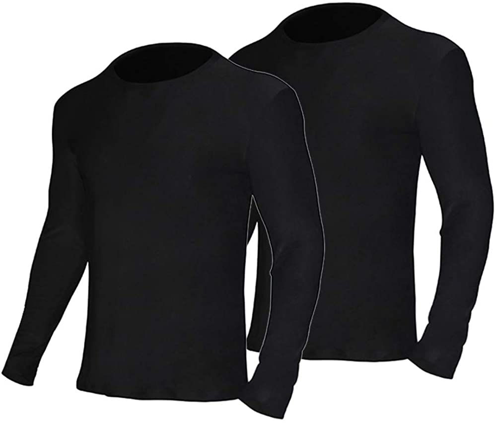 2 Pack Men Thermal Underwear Top Crew Neck Male Long Johns Shirts