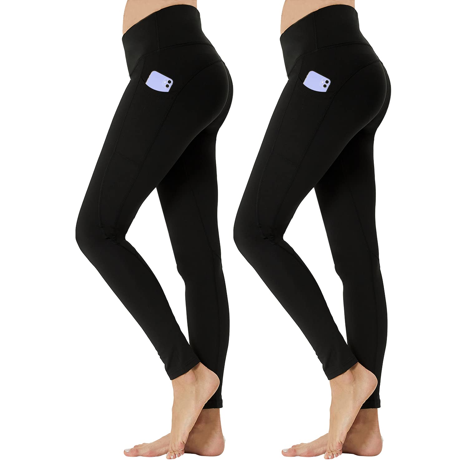 2 Pack Women High Waist Yoga Pants with Pockets Tummy Control Female  Workout Leggings