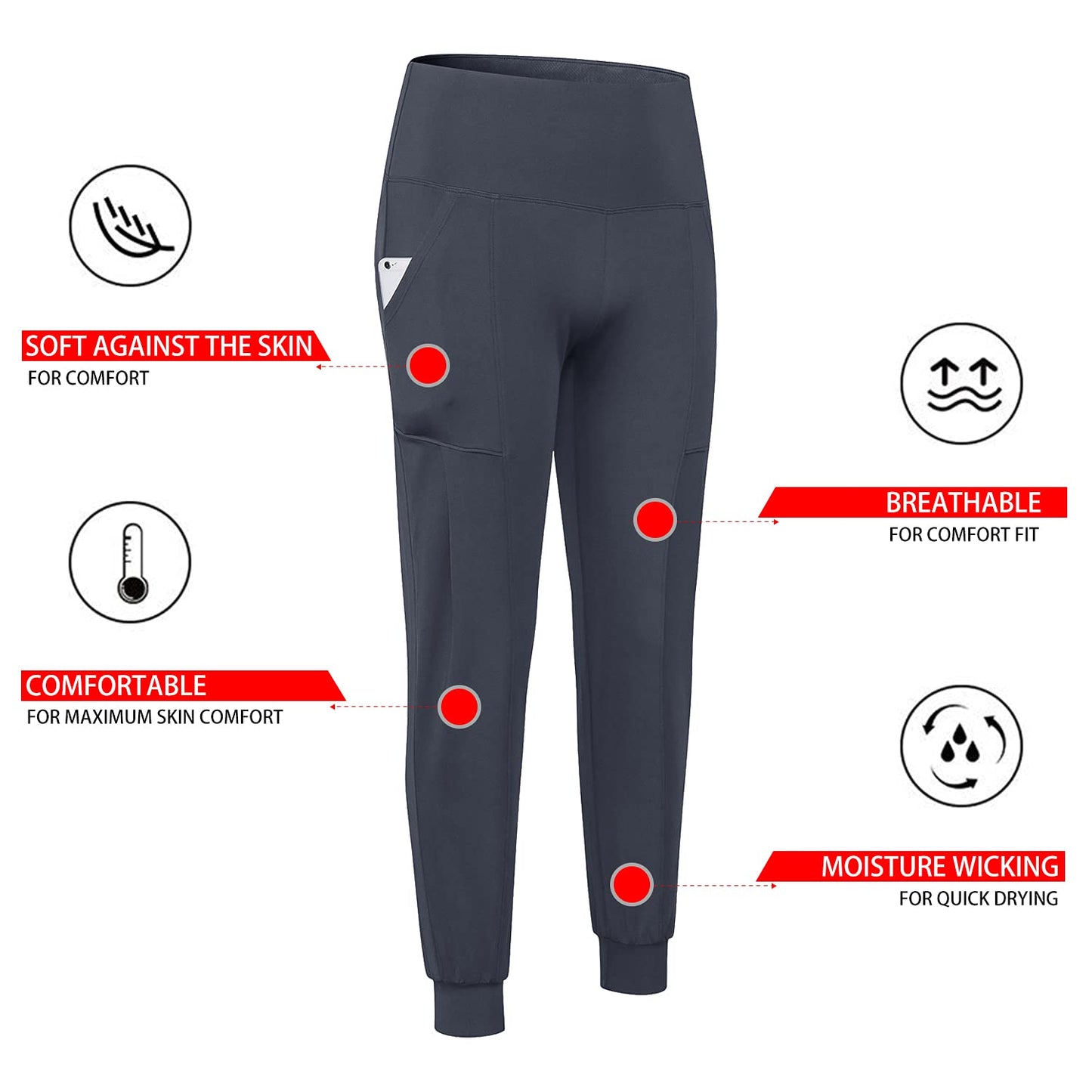 2 Pack Women Jogger Pants High Waisted Sweatpants with Pockets Female Tapered Casual Lounge Pants Loose Track Cuff Leggings LANBAOSI