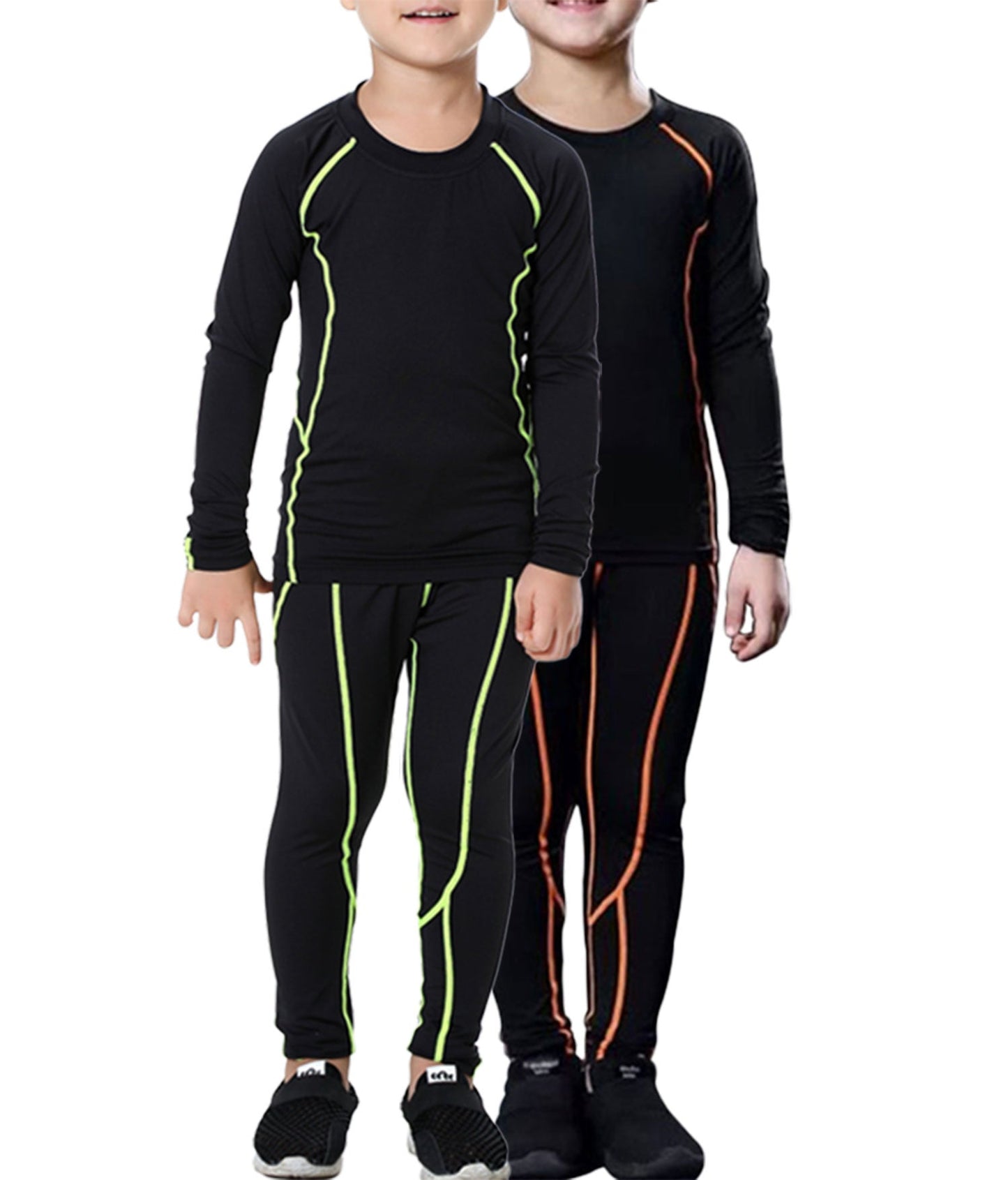 2 Packs Boys & Girls Long Sleeve Compression Shirts and Pants Set LANBAOSI