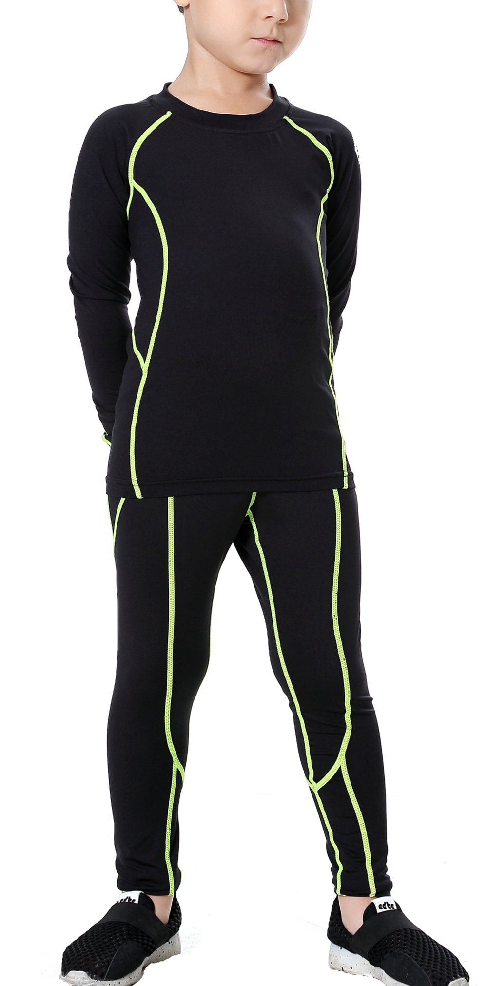 2 Packs Boys & Girls Long Sleeve Compression Shirts and Pants Set LANBAOSI