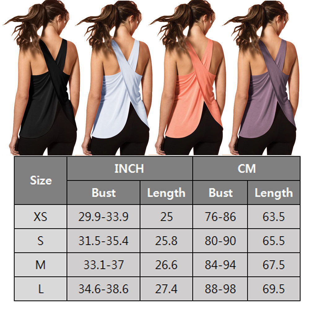 2 Packs Loose Fit Women Sleeveless Yoga Shirts Cross Cut Summer Tank Tops LANBAOSI