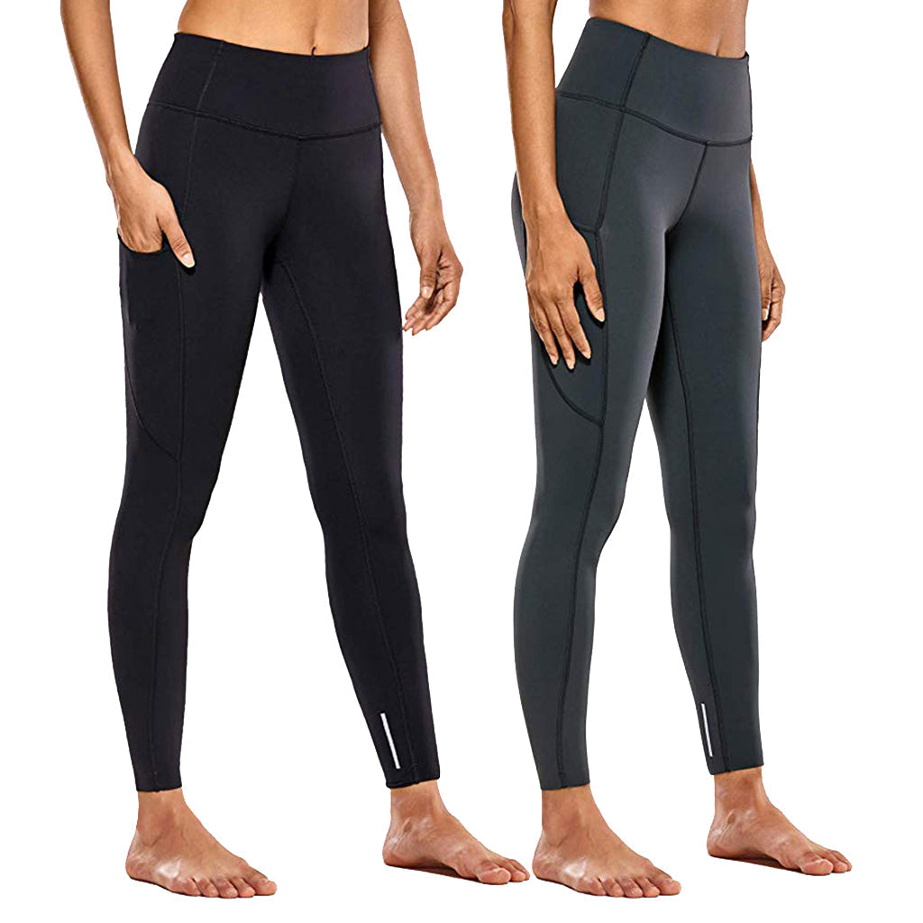 2 Packs Women's High Waist Yoga Leggings with Pocket Reflective Running Tights LANBAOSI