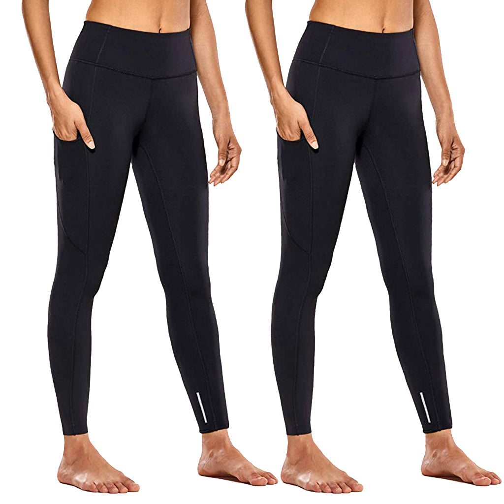 2 Packs Women's High Waist Yoga Leggings with Pocket Reflective Running Tights LANBAOSI