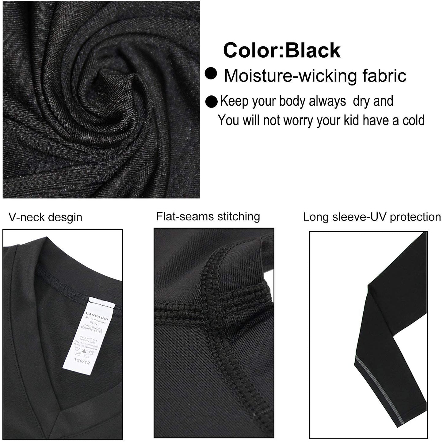 3 Pack Boys&Girls Long Sleeve Compression Soccer T-Shirt for Unisex LANBAOSI