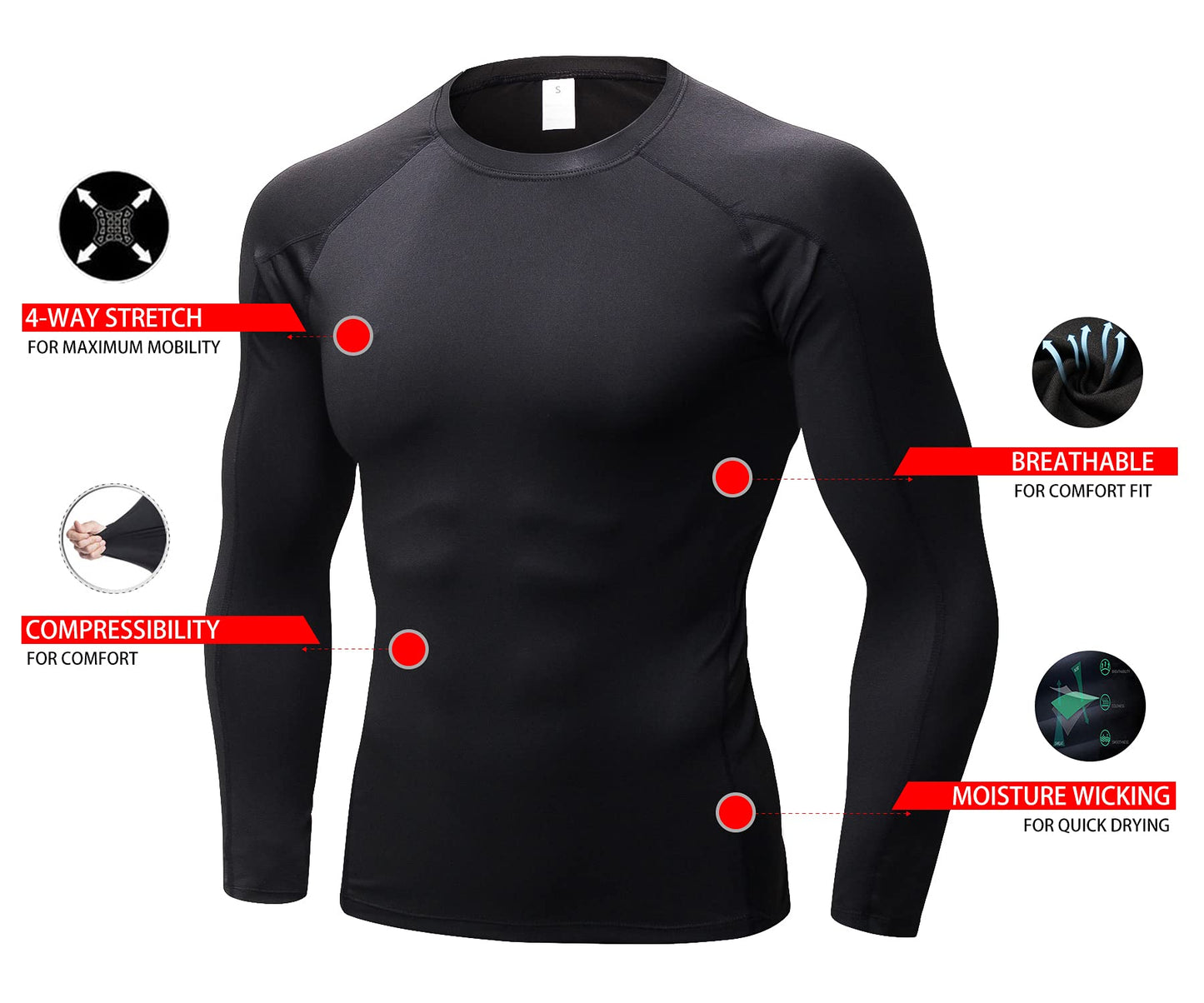 3 Pack Men Long Sleeve Compression Shirts Male Sports Base Layer T-Shirt Athletic Workout LANBAOSI