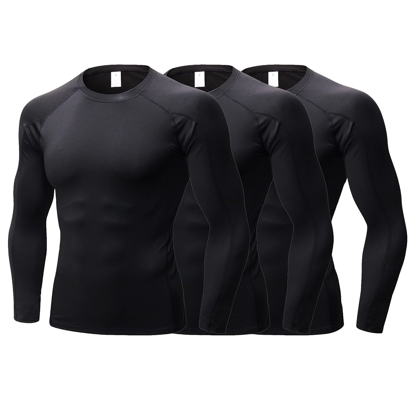 3 Pack Men Long Sleeve Compression Shirts Male Sports Base Layer T-Shirt Athletic Workout LANBAOSI