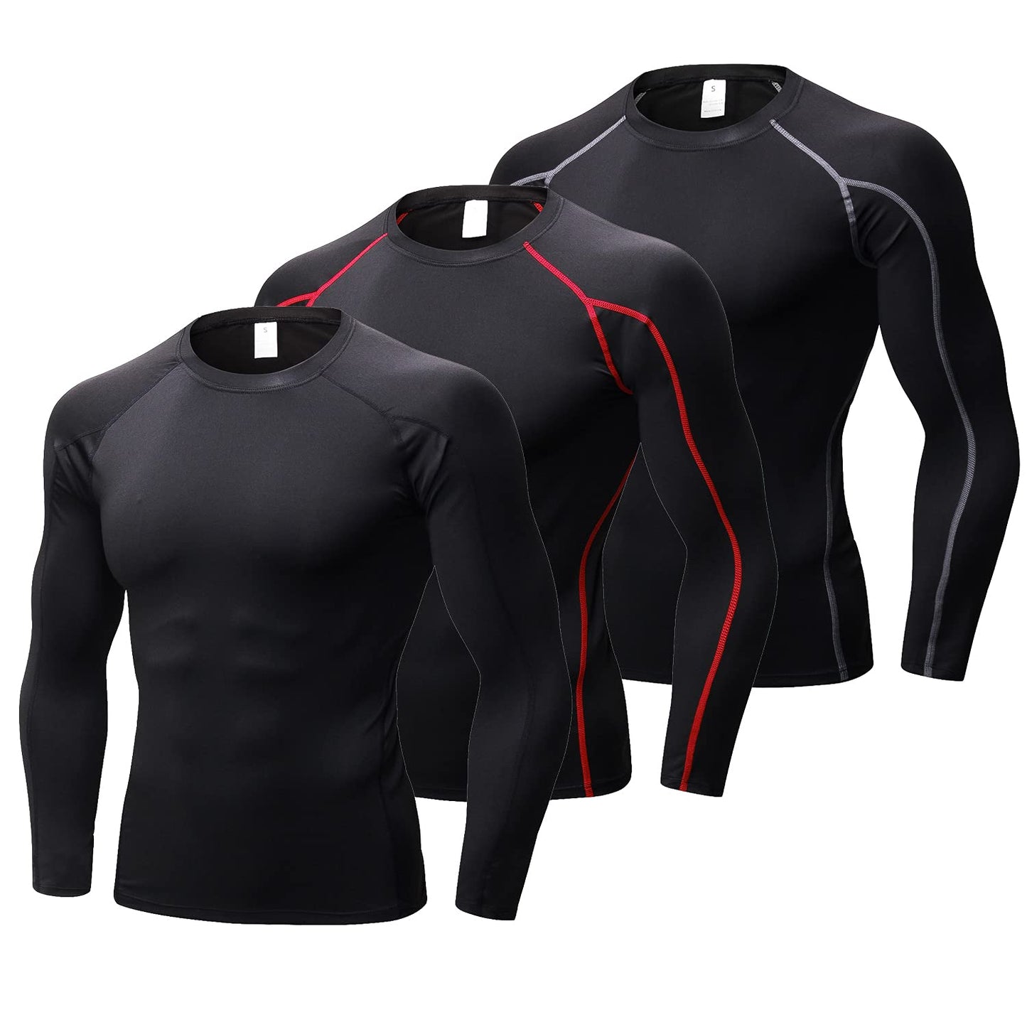 3 Pack Men Long Sleeve Compression Shirts Male Sports Base Layer T-Shirt Athletic Workout LANBAOSI