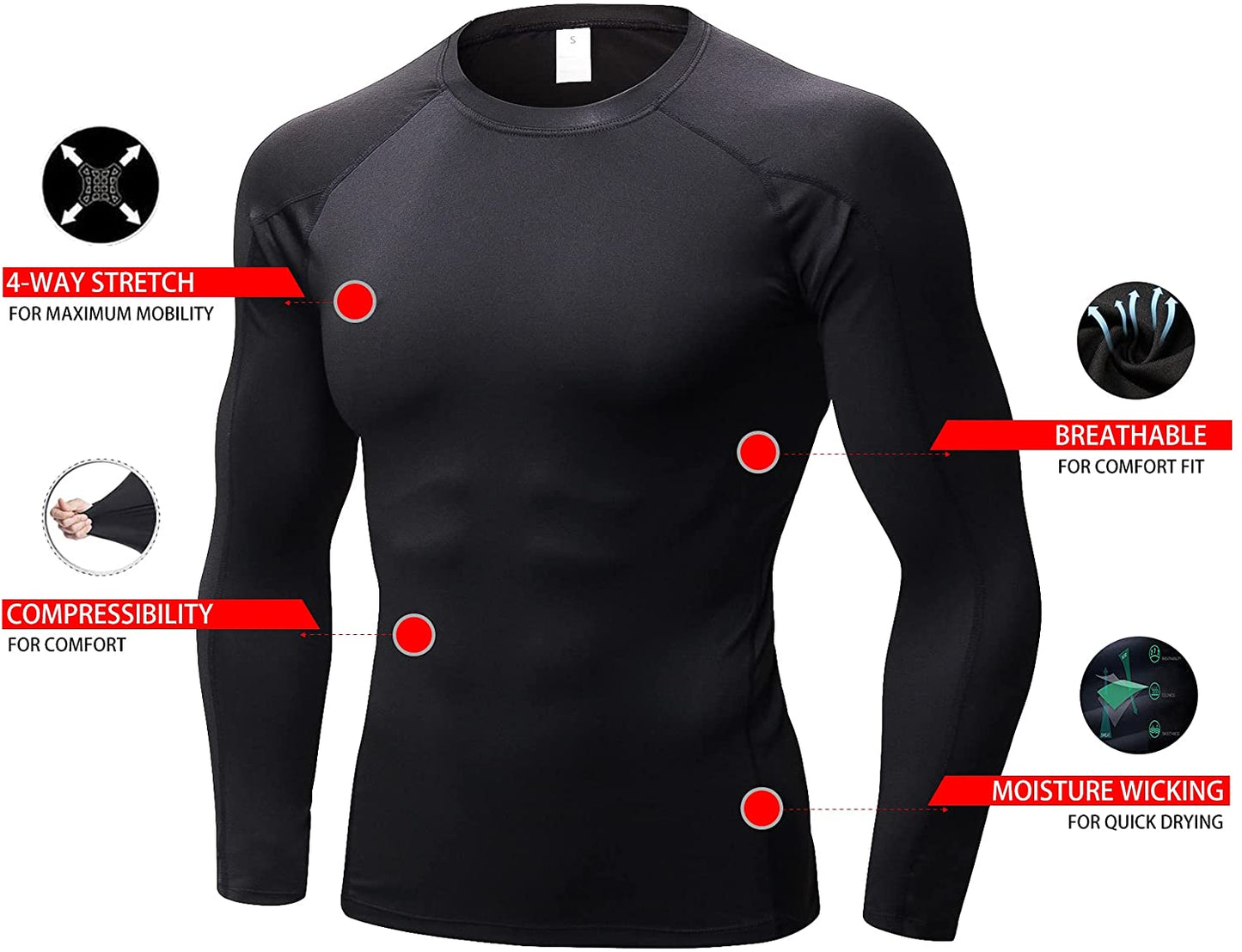 3 Pack Men Long Sleeve Compression Shirts Male Sports Base Layer T-Shirt Athletic Workout LANBAOSI