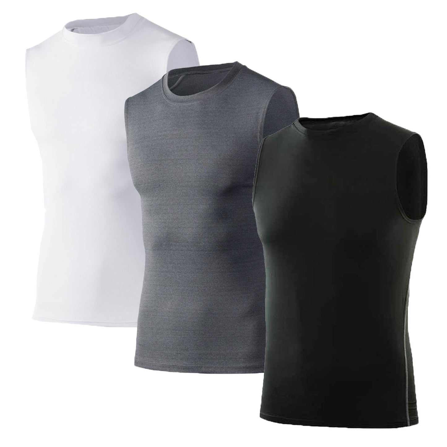 3 Pack Men's Running Compression Sleeveless Dry Base Layer Tank Top LANBAOSI