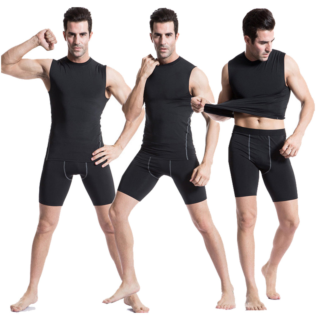 3 Pack Men's Running Compression Sleeveless Dry Base Layer Tank Top LANBAOSI