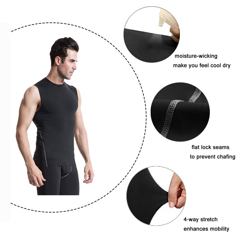 3 Pack Men's Running Compression Sleeveless Dry Base Layer Tank Top LANBAOSI