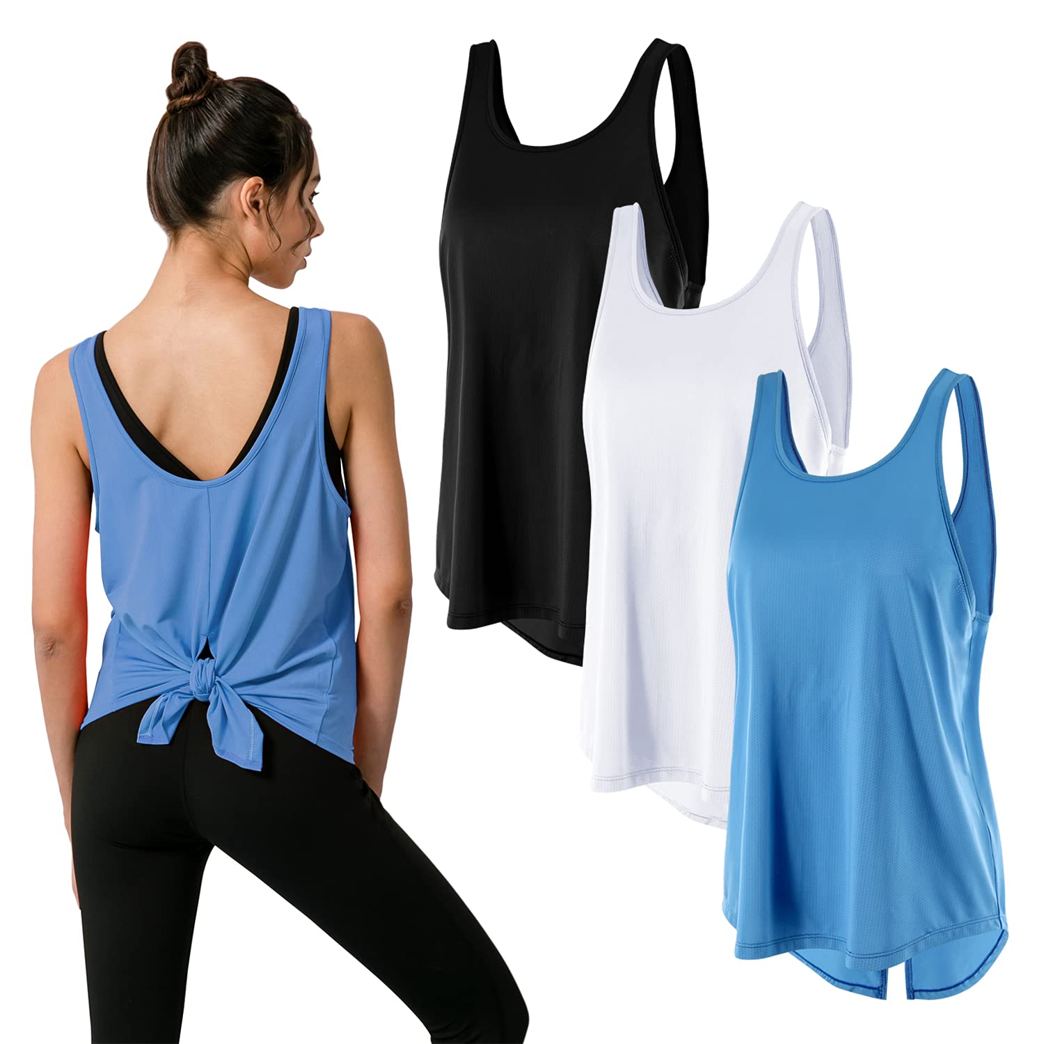 Extra Long Tank Tops for Womens Cotton Camisoles Gym Camis Running Workout  Shirts Yoga Tops 3 Packs Medium Size