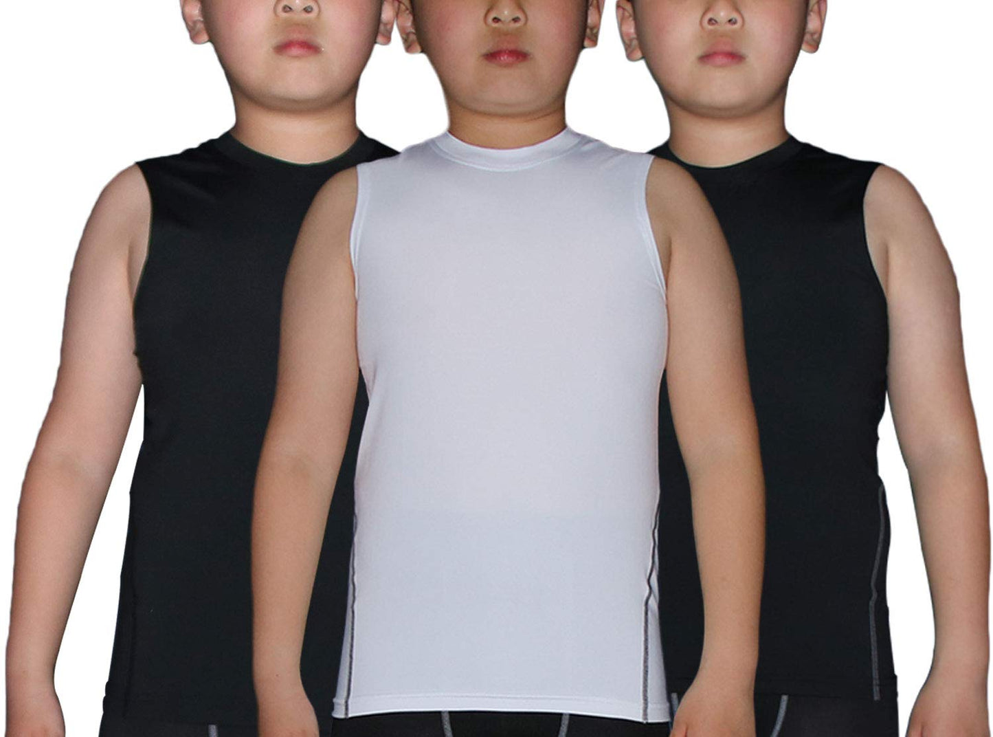 3 Pack Youth Boys Muscle Dri Fit Tights Compression Tank Top Unisex LANBAOSI
