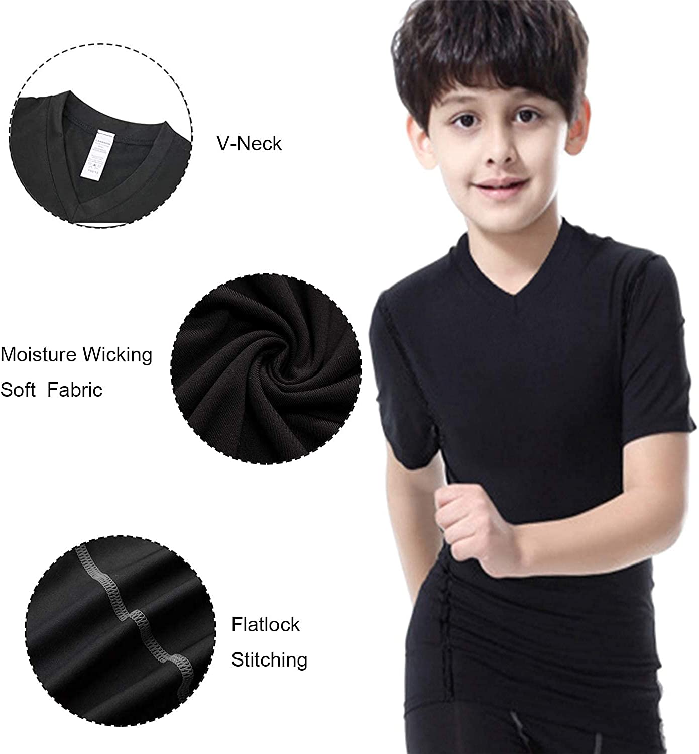 Boy's 3 Pack Dry Fit Sport Short Sleeve T-Shirt Unisex Compression Tshirt Tee Shirt Tops LANBAOSI