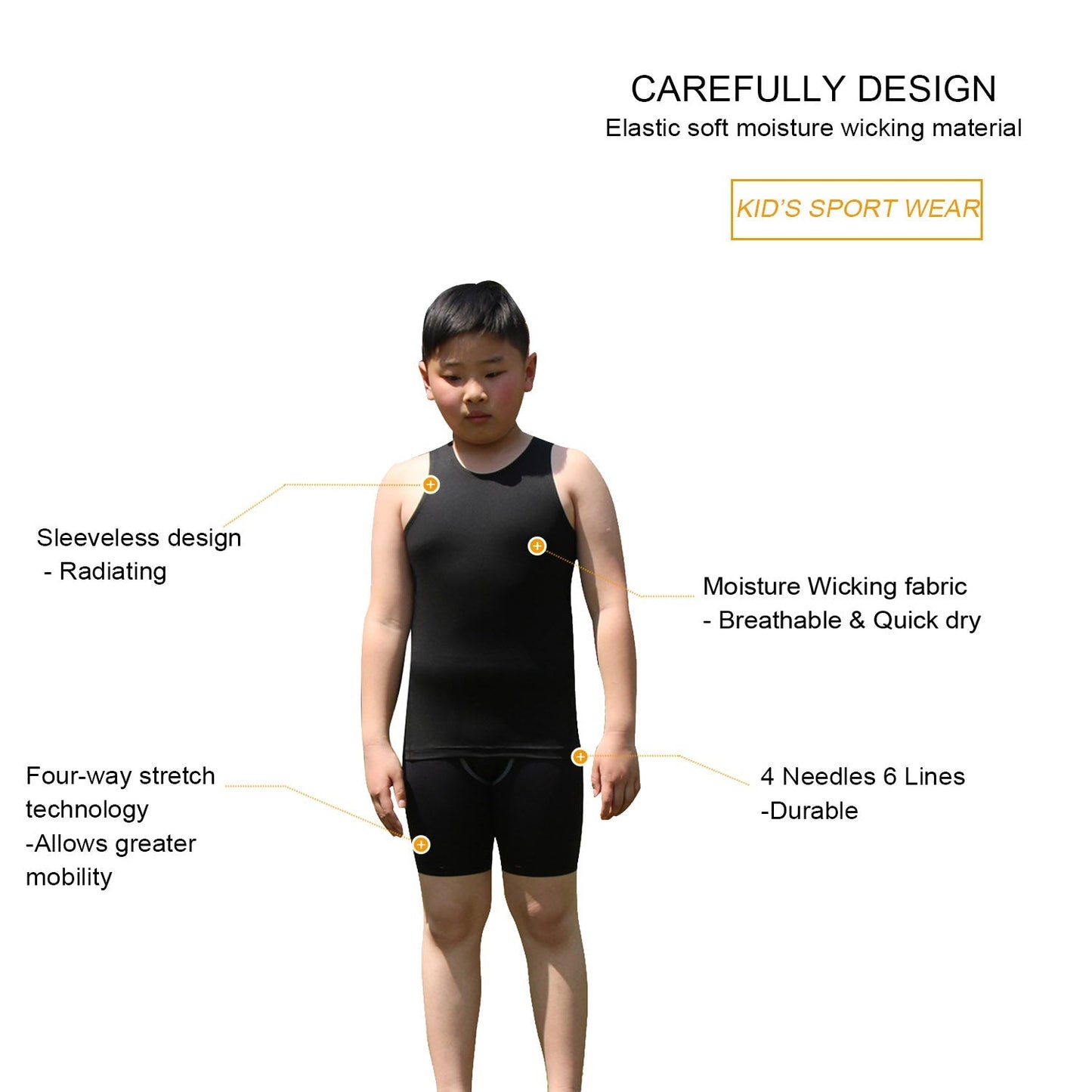 Boy's Sleeveless Tank Set Boys Summer Vest & Shorts Wicking Base Layer LANBAOSI