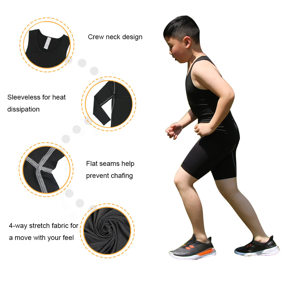 Boy's Sleeveless Tank Set Boys Summer Vest & Shorts Wicking Base Layer LANBAOSI