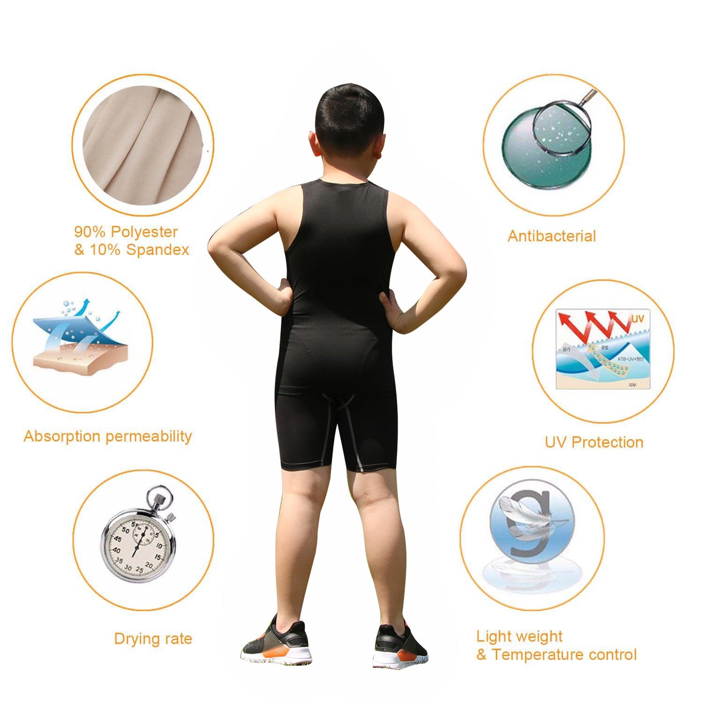 Boy's Sleeveless Tank Set Boys Summer Vest & Shorts Wicking Base Layer LANBAOSI