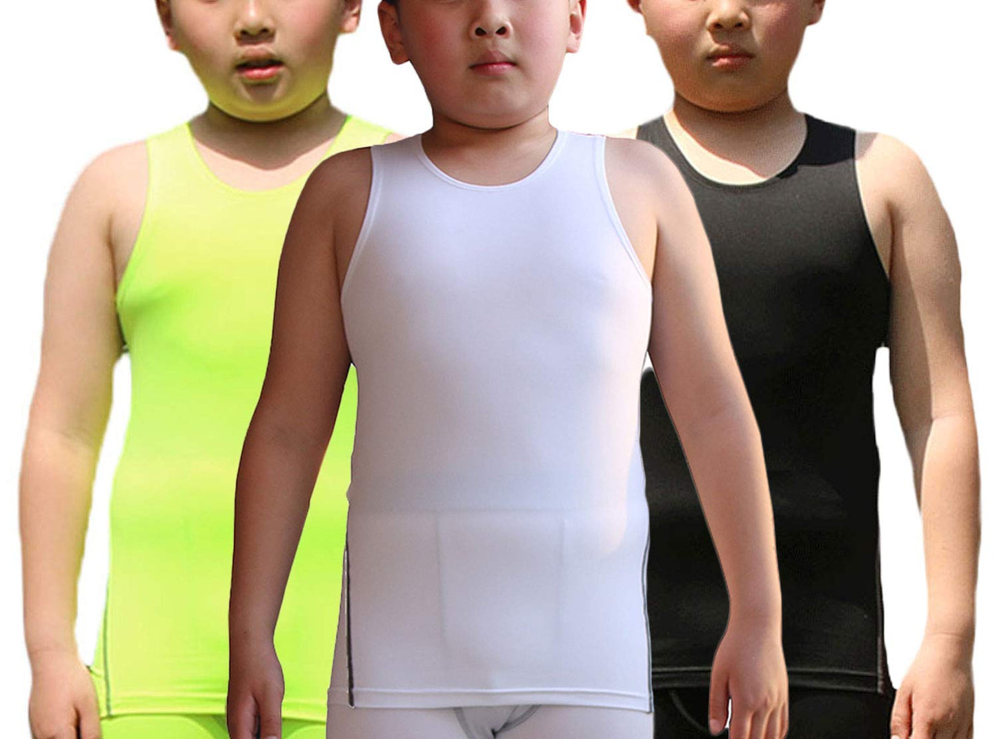 Boys 3 Pack Baselayer Workout Tank Top Dry Fit Sleeveless Shirt for Unisex LANBAOSI