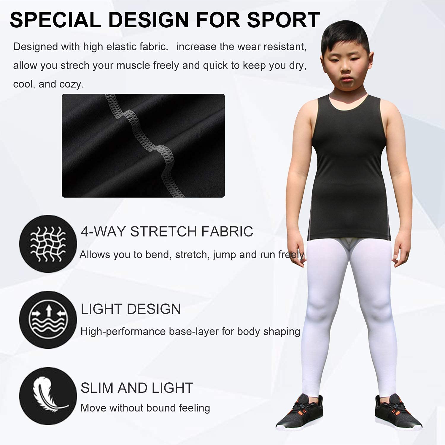 Boys 3 Pack Baselayer Workout Tank Top Dry Fit Sleeveless Shirt for Unisex LANBAOSI