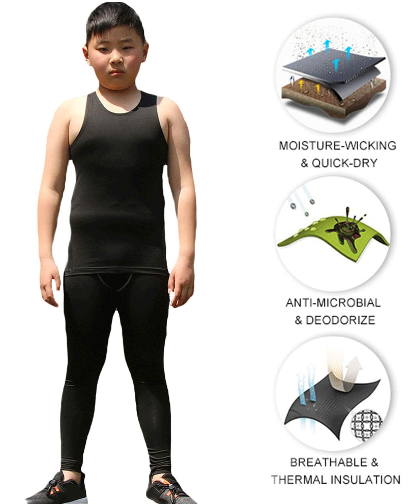 Boys 3 Pack Baselayer Workout Tank Top Dry Fit Sleeveless Shirt for Unisex LANBAOSI