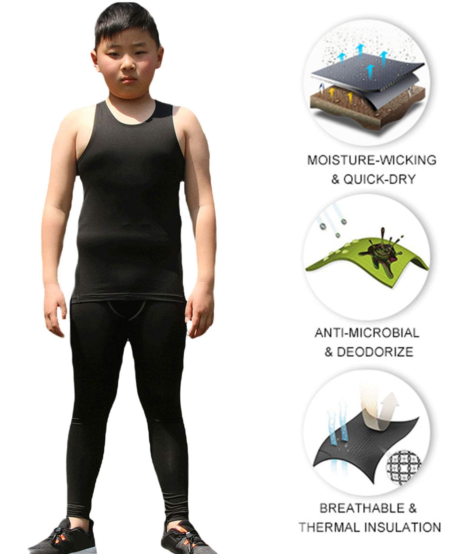 Boys 3 Pack Baselayer Workout Tank Top Dry Fit Sleeveless Shirt for Unisex LANBAOSI
