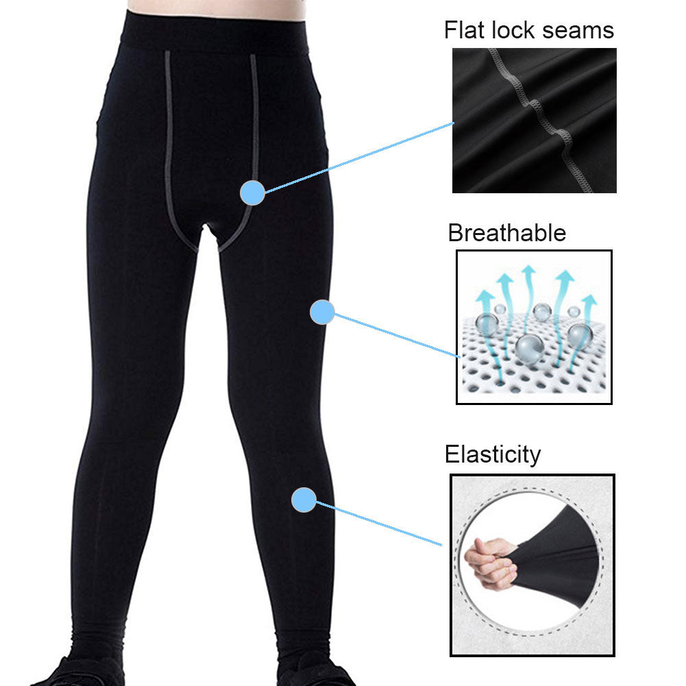 Boys Compression Pants Fleece Lined Thermal Basketball Leggings 3 Pack LANBAOSI