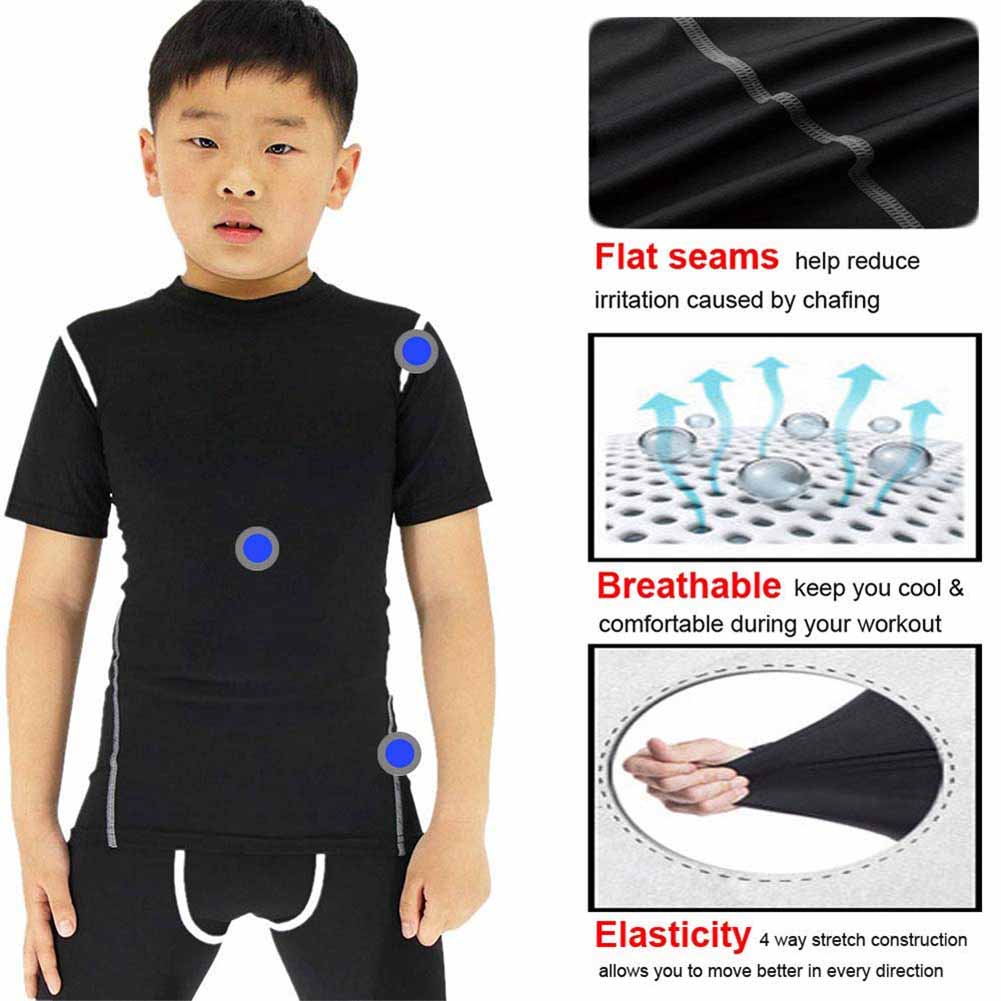 Boys Girls Compression Soccer Practice T-Shirt Sport Athletic T Shirts LANBAOSI
